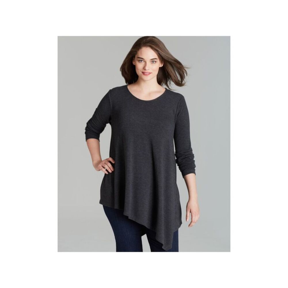 THREE DOTS Womens Gray Stretch 3/4 Sleeve Scoop Neck Top Plus 1X
